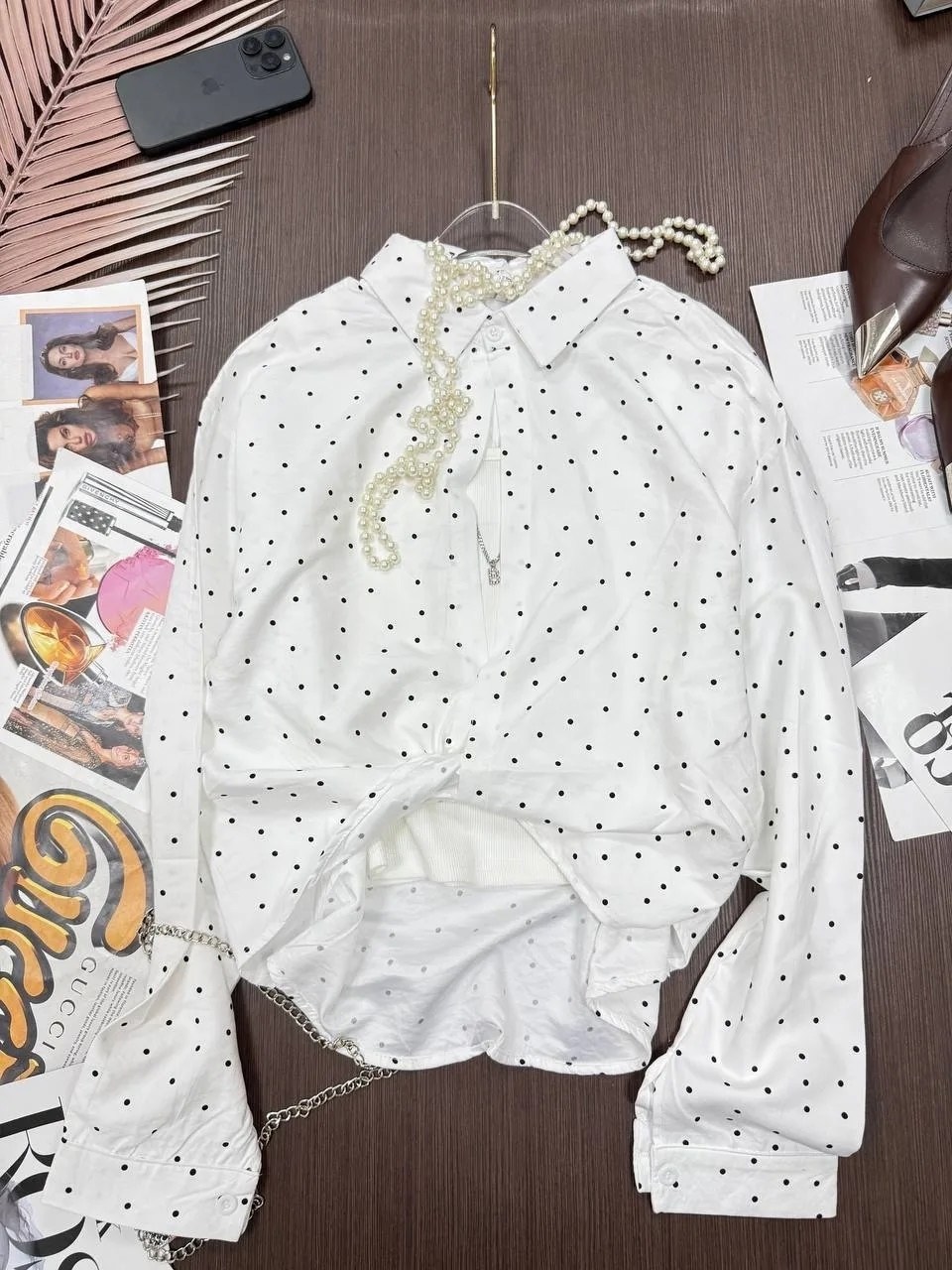 женская блузка с бантом с высоким манжетом розовая горох,женская блузка,блузка с бантом,женские рубашки,женские блузки и рубашки