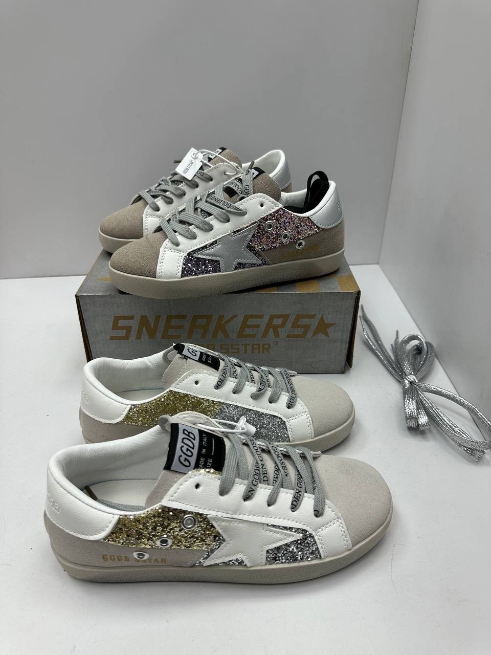 женские кожаные кроссовки golden goose super-star premium - white / silver,кеды женские golden goose,,кожаные кеды golden goose superstar premium,кеды golden goose