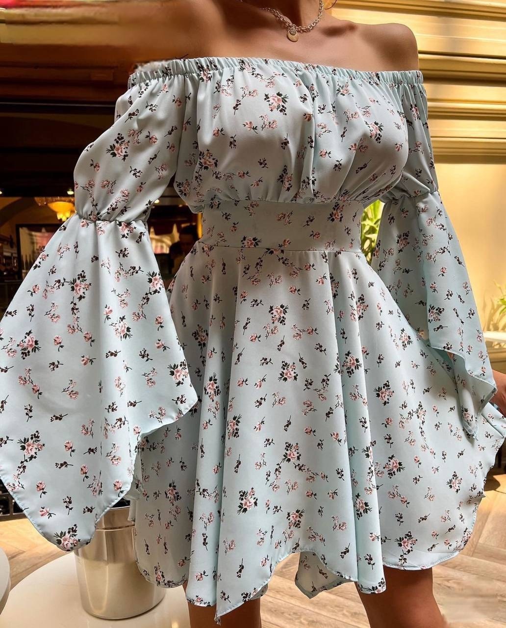 модные платья 2026,летнее платье,женское летнее платье,короткое платье,женское белое летнее платье с открытыми плечами и расклешенным рукавом