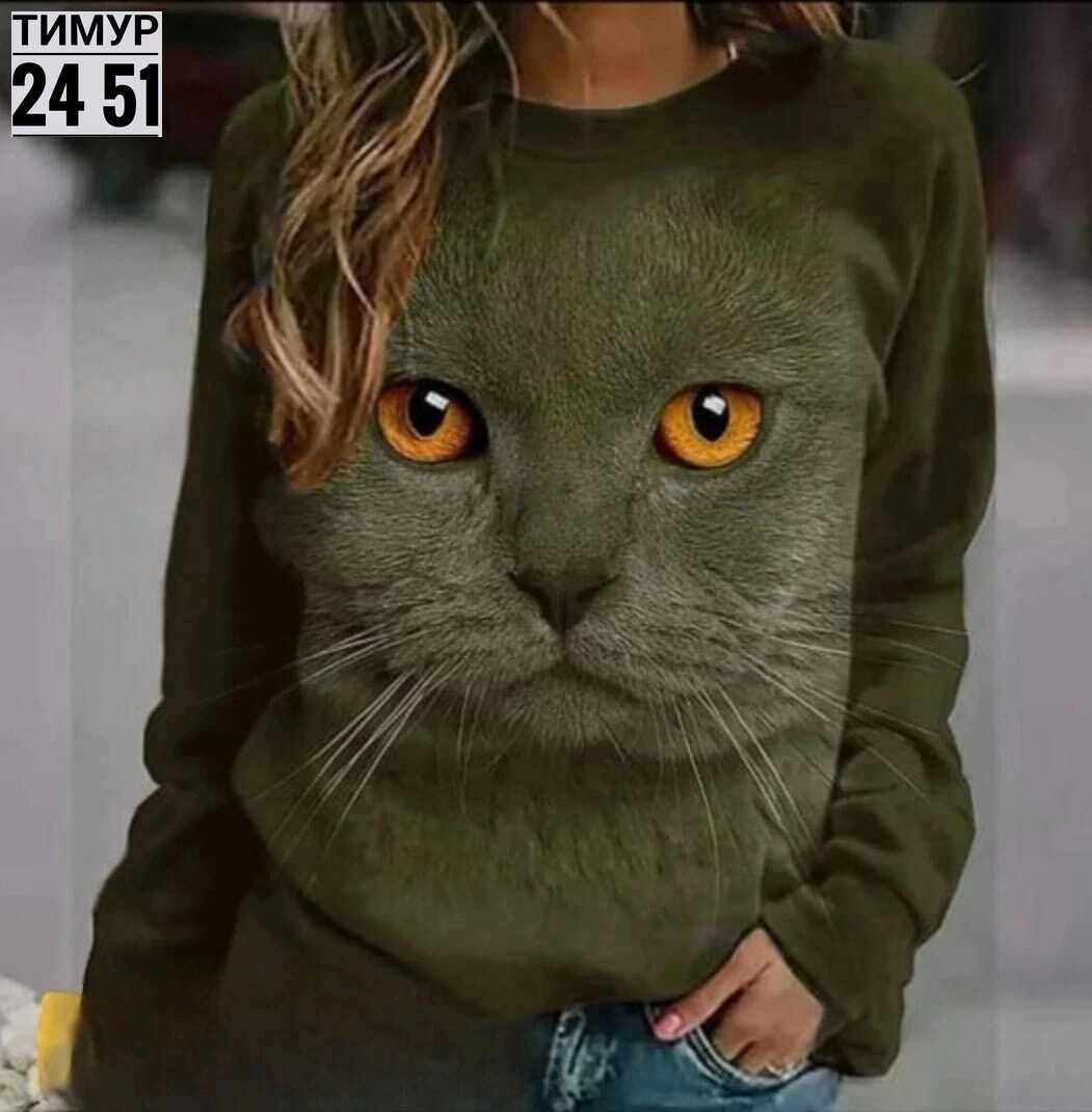 свитшот женская,свитшот с принтом кот,толстовка женская,женская кофта,толстовки свитшот