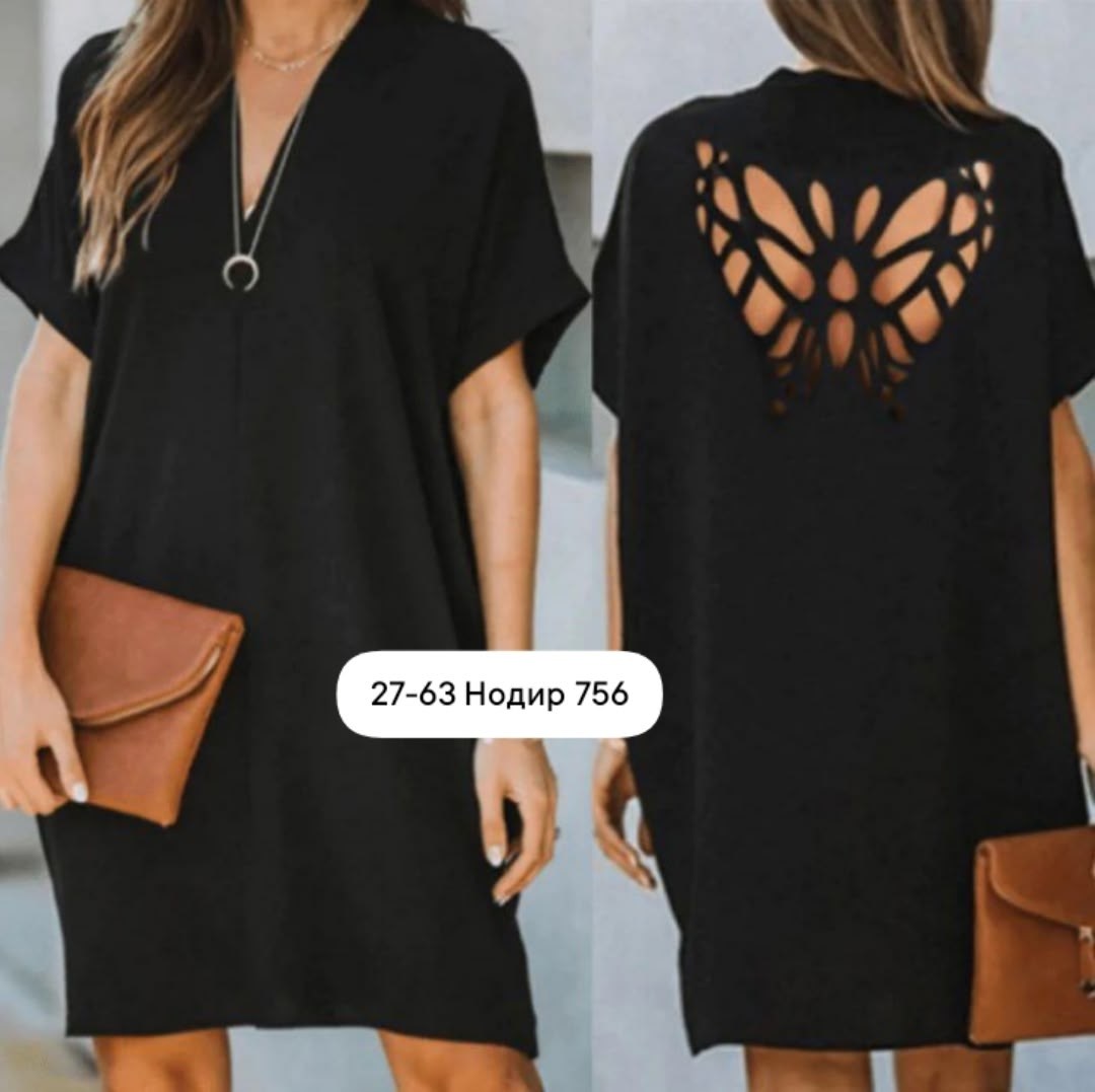 платье женское,свободное платье,платье туника,платье стильное,платье черное - вырез на спине