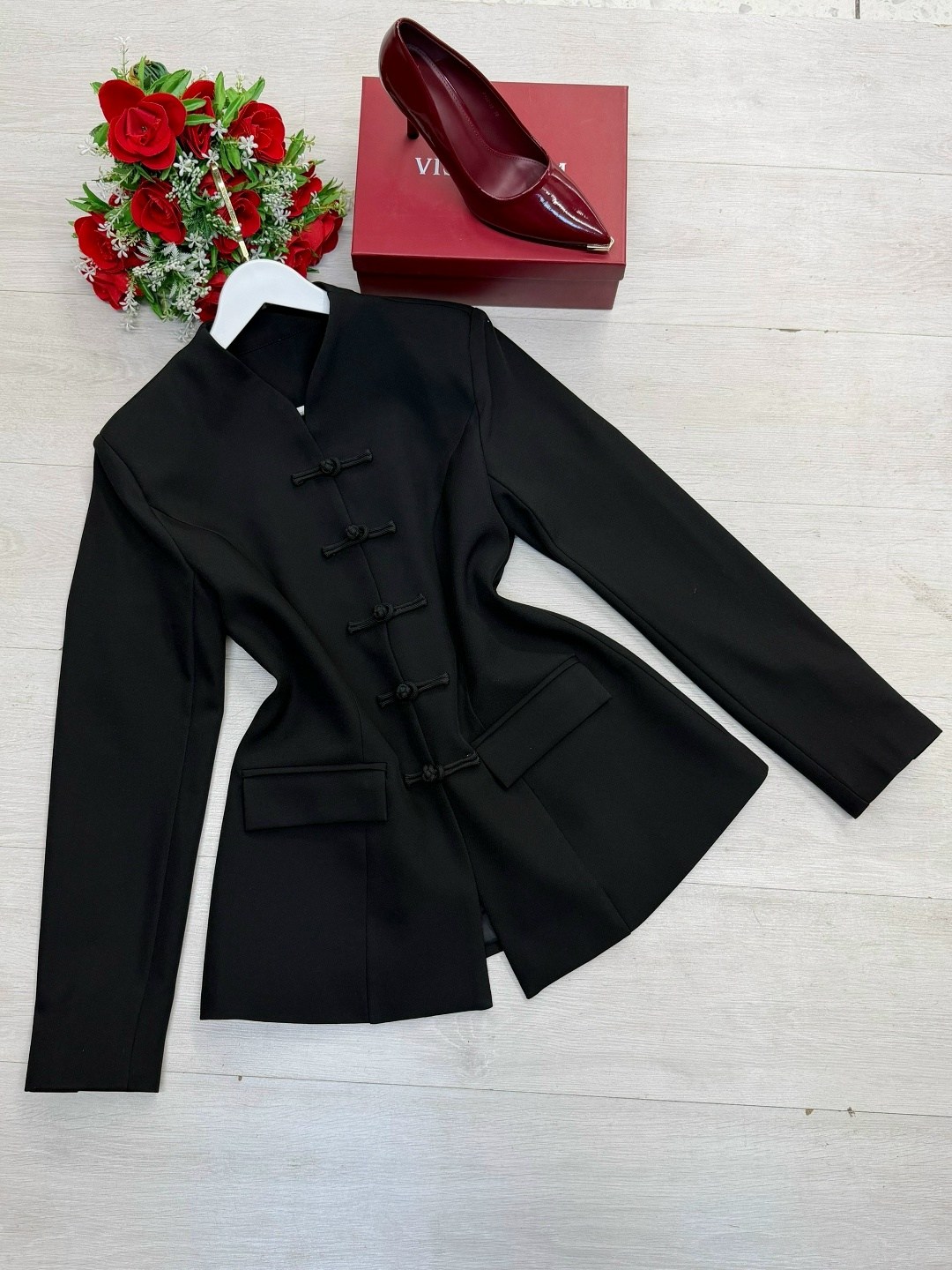 осенний черный пиджак в китайском стиле с воротником-стойкой,жакет,женский пиджак со стойкой воротником,пиджак,приталенный жакет
