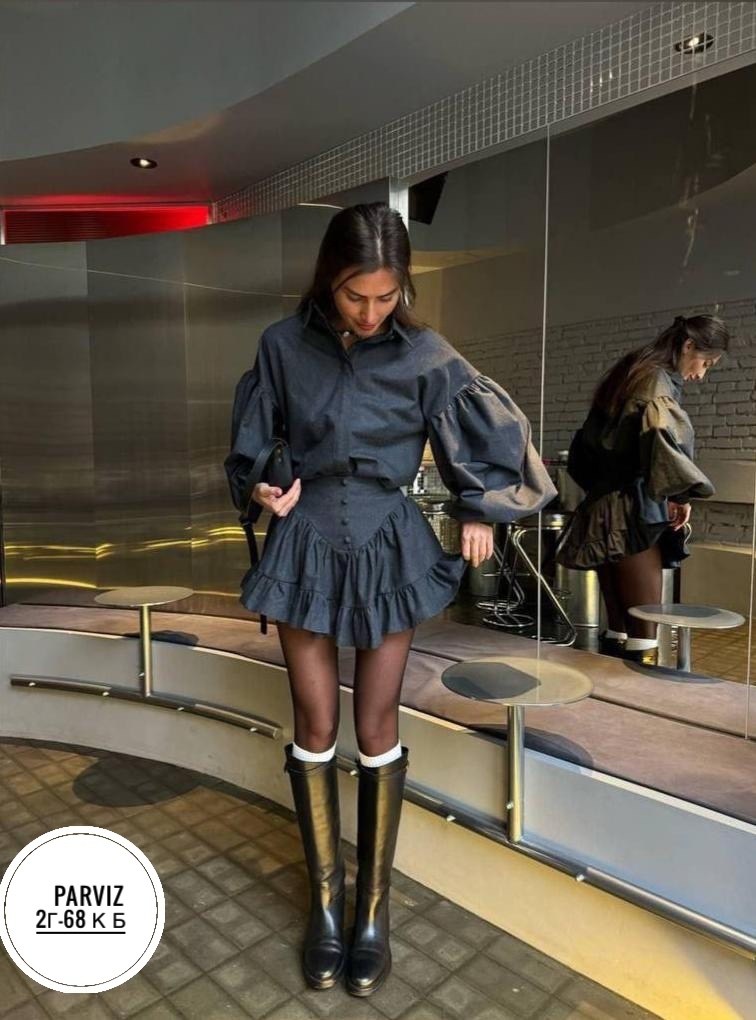 женский костюм рубашка+юбка,костюм с объемными рукавами и юбкой с воланами,костюм с рубашкой и юбкой,женский костюм двоечка (рубашка+юбка),юбка и рубашка