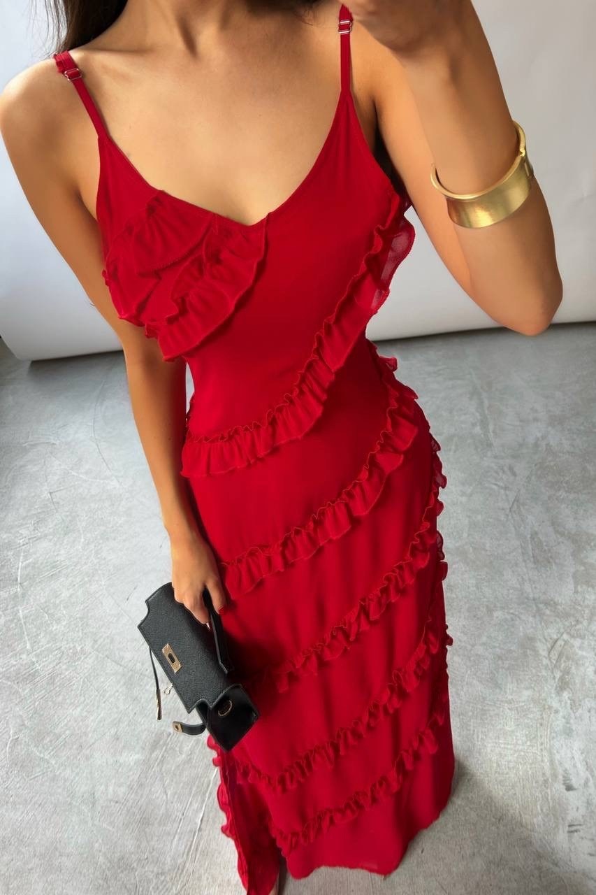 платье макси с оборками,красное платье макси с оборками,платья длинное,платья женская вечернее,платья вечернее