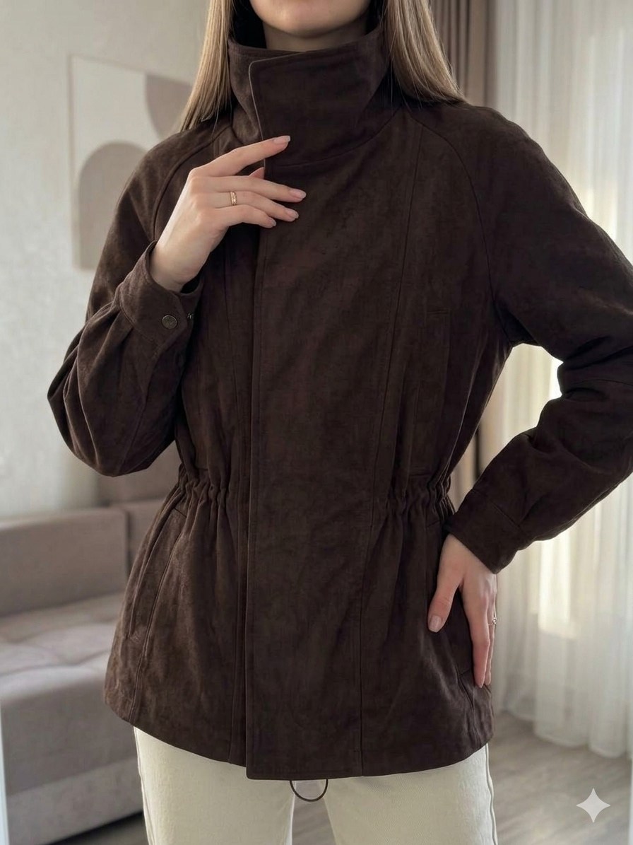 удлиненная замшевая куртка на кулиске mr-279-75-kr-z,удлиненная замшевая куртка на кулиске,замшевая куртка,куртка замшевая женская,женская куртка