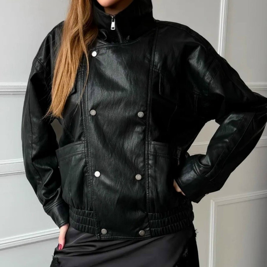 кожаная куртка,кожаная куртка женская nobrand ad166 черная 46-48 ru,женская кожаная куртка,кожаная куртка женская оверсайз,куртка-косуха из искусственной кожи оверсайз zarina