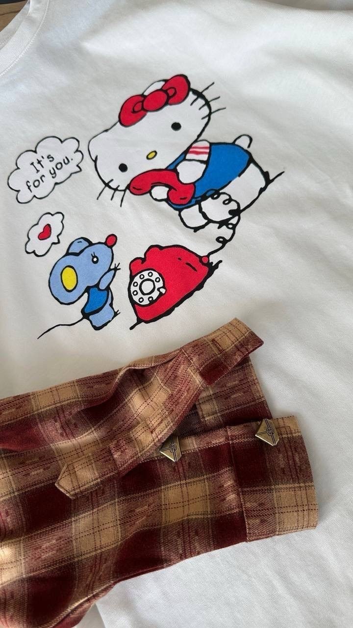 футболка с хеллоу китти,футболка хелло китти,футболка с хеллоу китти твое,hello kitty t shirt,sanrio hello kitty летняя свободная футболка с короткими рукавами