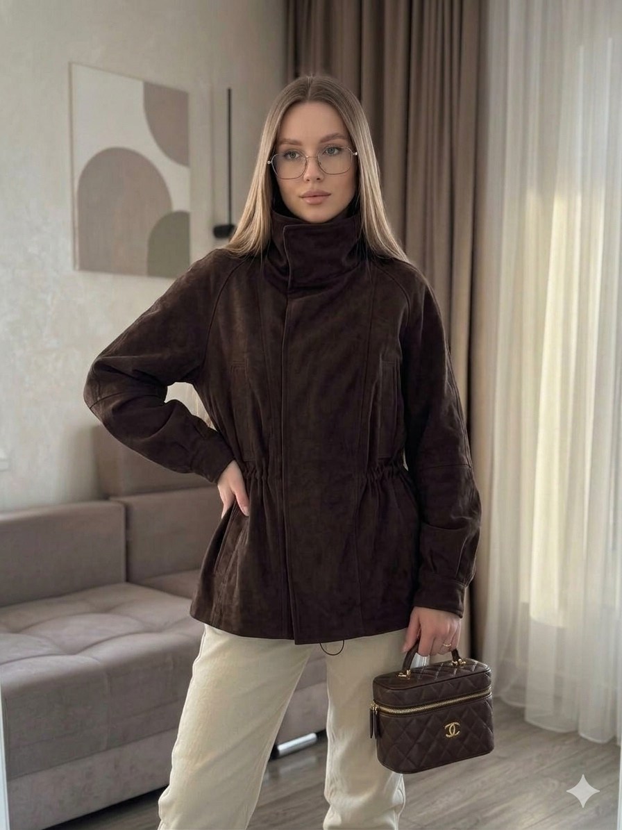 удлиненная замшевая куртка на кулиске mr-279-75-kr-z,удлиненная замшевая куртка на кулиске,замшевая куртка,куртка замшевая женская,женская куртка