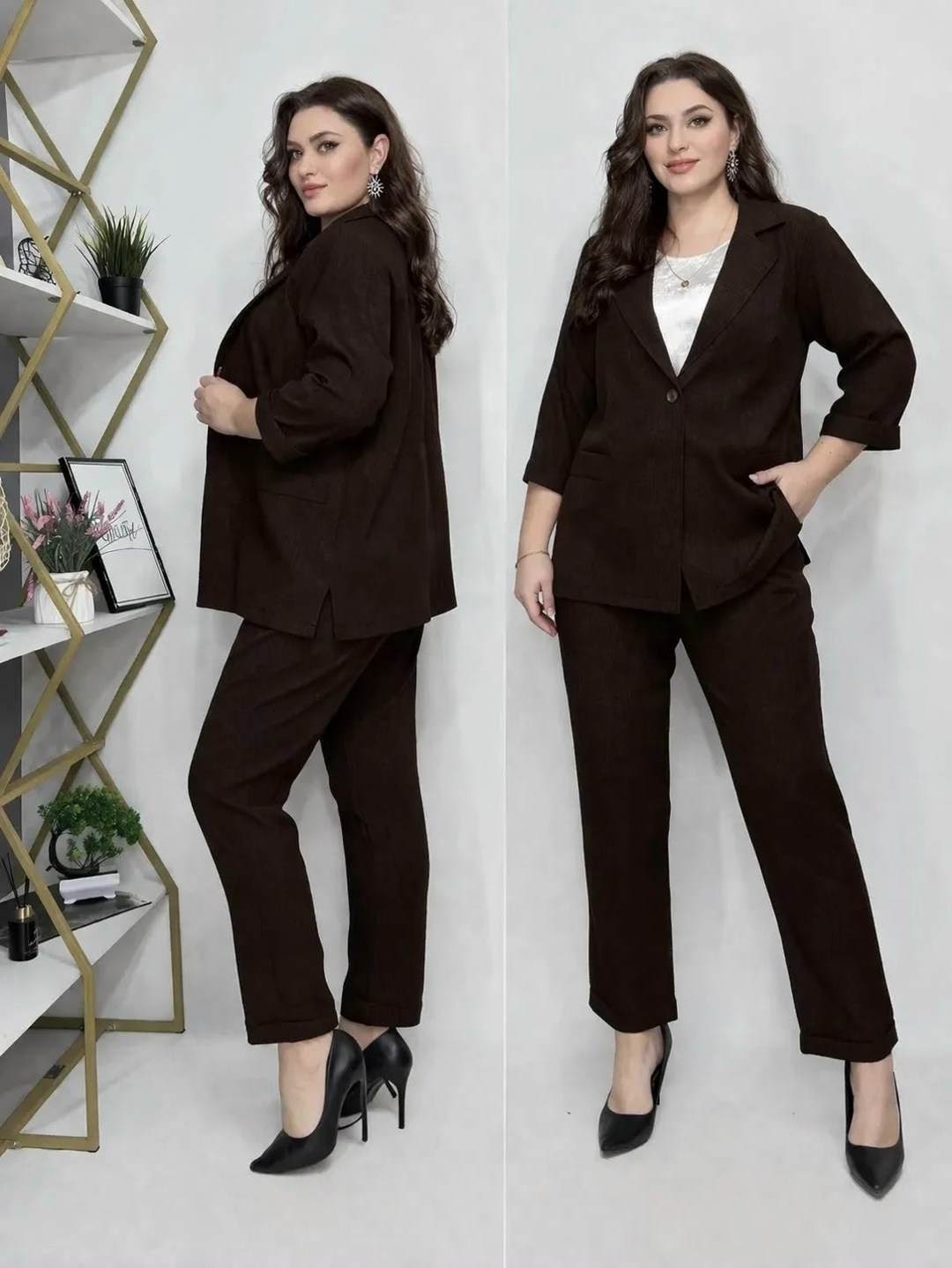 брючный костюм vilena 918 черный,женские костюмы брючные,брючный костюм vilena fashion 918 черный двойка черный размер 50-54,женский брючный костюм-двойка,костюм брючный женский деловой