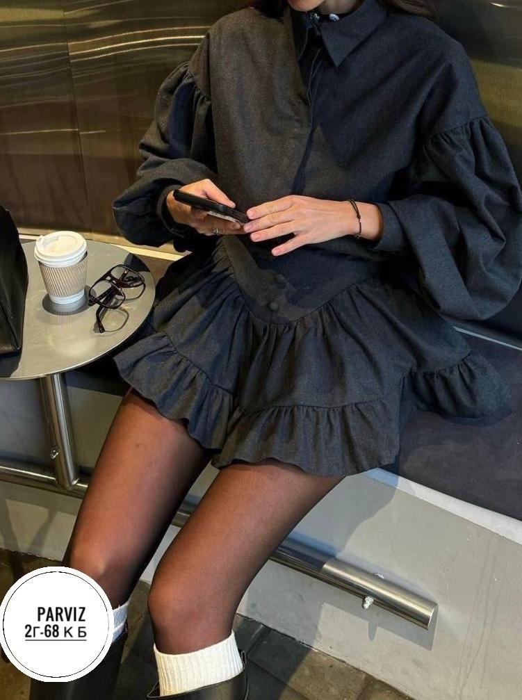 женский костюм рубашка+юбка,костюм с объемными рукавами и юбкой с воланами,костюм с рубашкой и юбкой,женский костюм двоечка (рубашка+юбка),юбка и рубашка