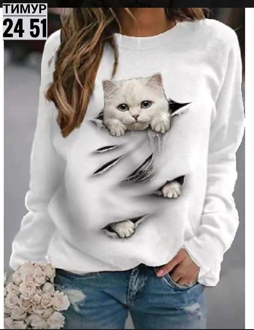 свитшот женская,свитшот с принтом кот,толстовка женская,женская кофта,толстовки свитшот