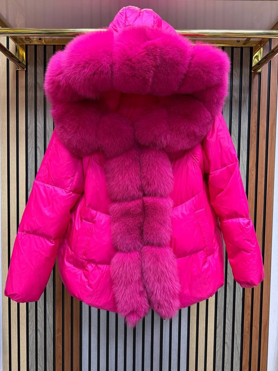 куртка - пуховик с мехом чернобурки city furs,пуховик с натуральным мехом,пуховик женский,пуховик зимний женский,пуховик с мехом чернобурки oversize фиолетовый