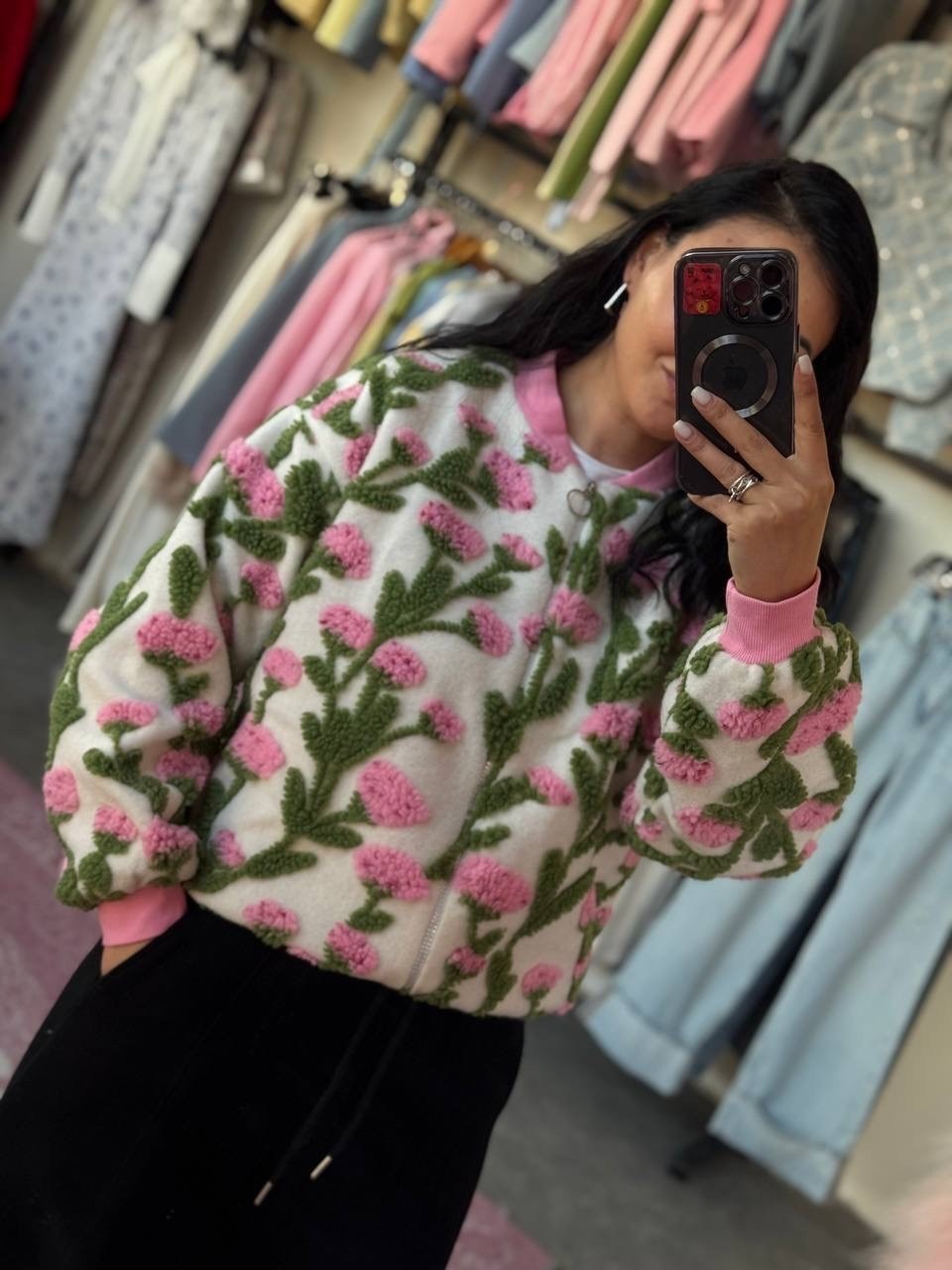 куртка модная,куртка из искусственного меха с цветочным принтом,куртка короткая,куртки в цветочек,плюшевая куртка