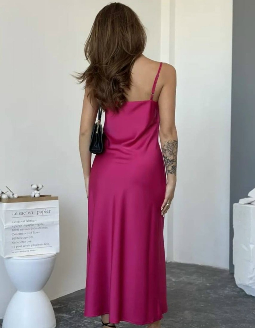 шелковое платье комбинация,платье комбинация фуксия,атласное платье,платье комбинация атласное миди,платье-комбинация