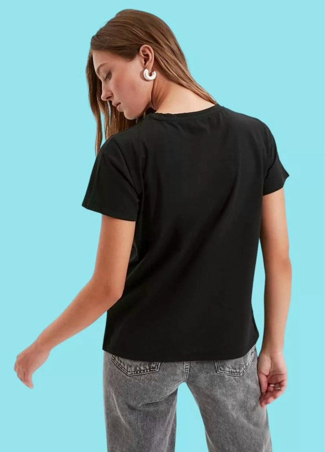 футболка trendyol с круглым вырезом,футболки женская,футболки комплект,футболка женская черная,футболки базовая