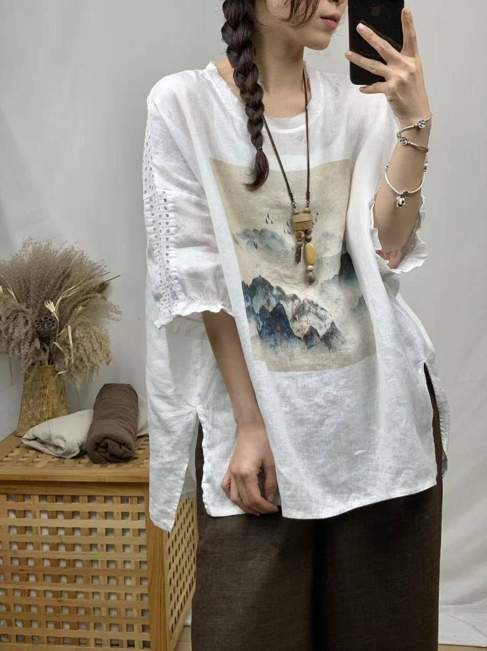 женская блузка,женские льняные футболки,женская футболка из хлопка и льна,футболка женская из хлопка,стильные льняные блузки