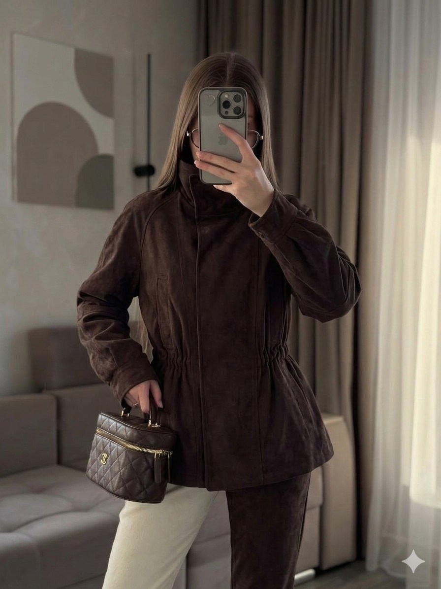 удлиненная замшевая куртка на кулиске mr-279-75-kr-z,удлиненная замшевая куртка на кулиске,замшевая куртка,куртка замшевая женская,женская куртка