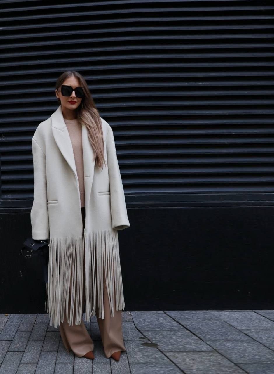 стильные наряды,пальто с бахромой,элегантные пальто,пальто шерстяная,модное шерстяное пальто