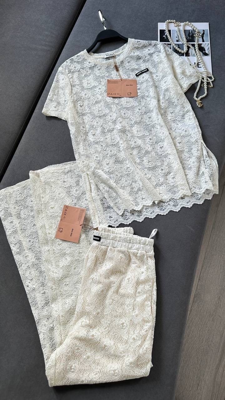 брюки из кружева,костюм кружевной брючный havadi,кружевные брюки,белые кружевные брюки,кружевной костюм