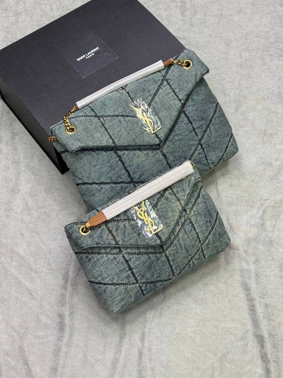 сумки ив сен лоран,джинсовая сумка,сумка-пуффер на плечо с монограммой loulou ysl джинсовая,сумка дизайнерская,женская модная сумка