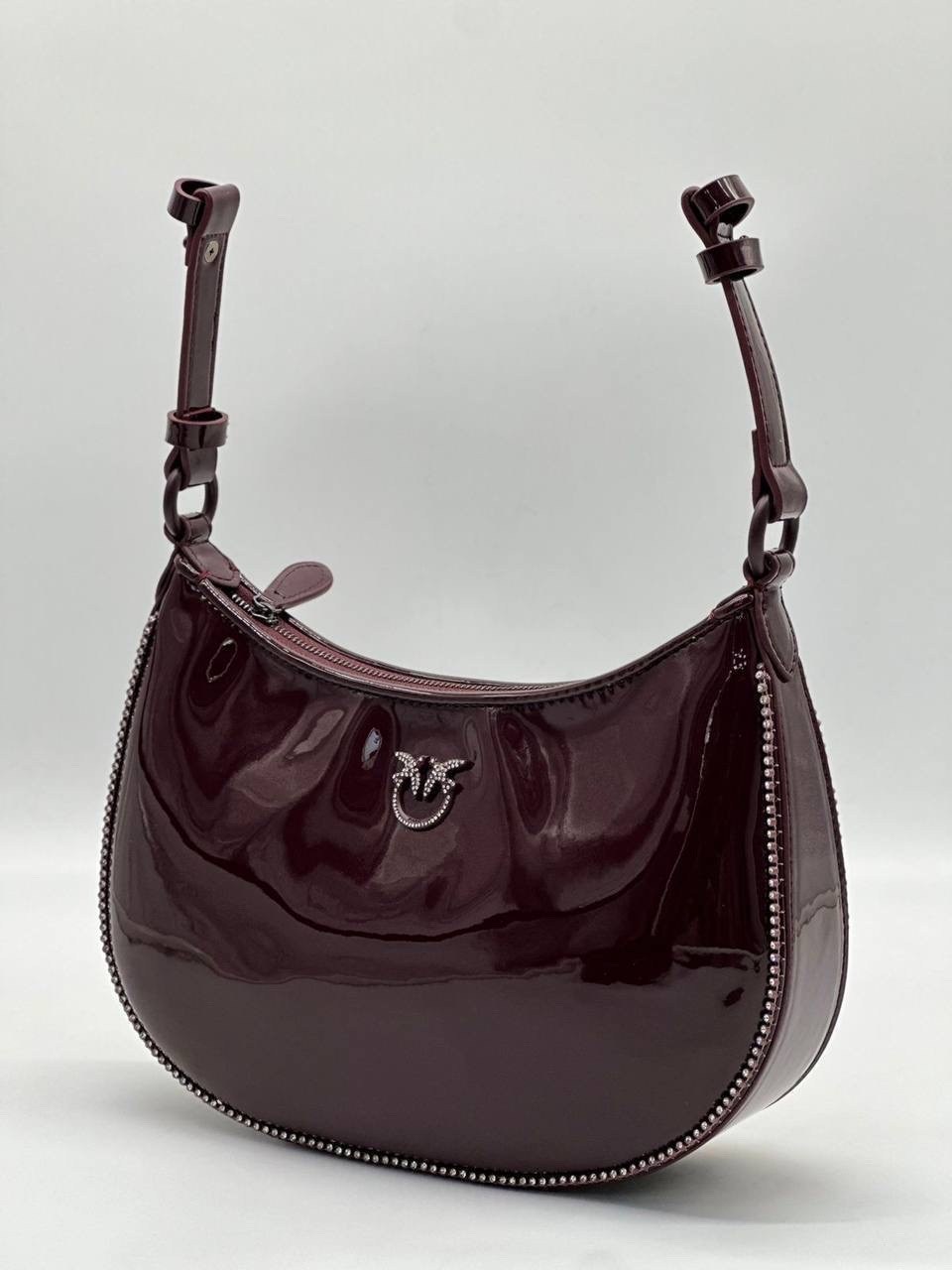 женская бордово-красная сумка на плечо из лакированной кожи,сумки pinko,сумка женская бордовая,бордовая сумка,сумка