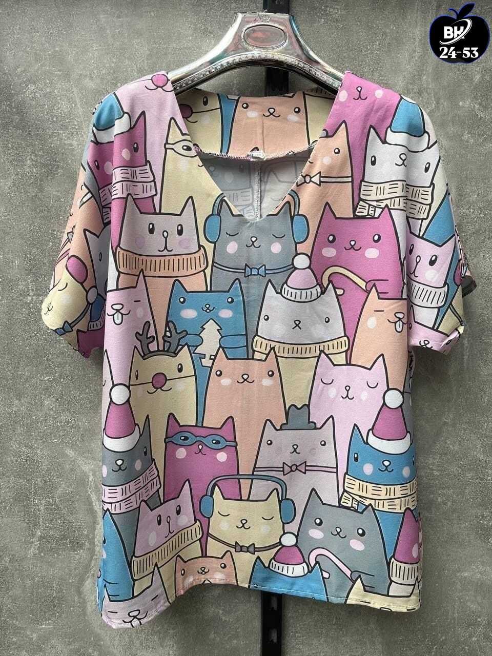 женские футболки с принтом,женские модные повседневные футболки,футболки женская,женская футболка с котиками,блузка с котиками