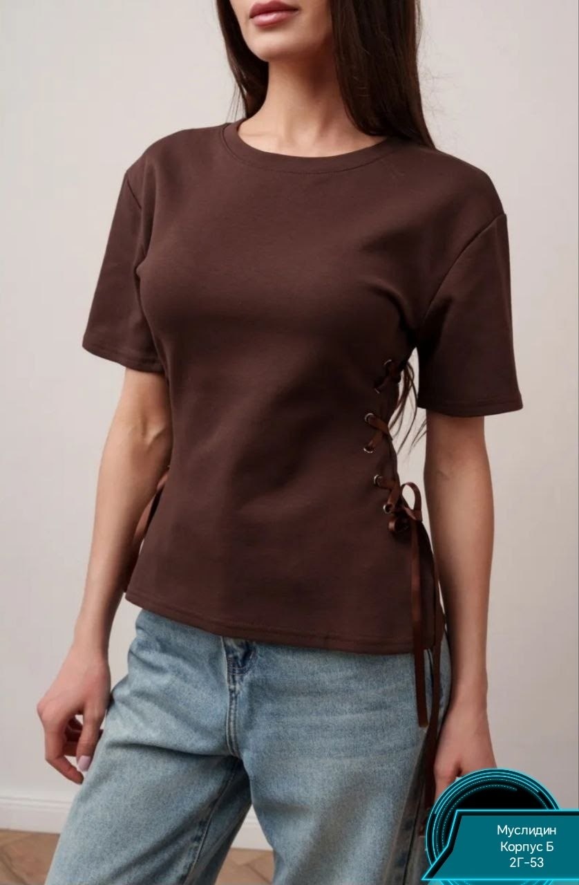 футболки женская,футболка со шнуровкой женские,коричневая футболка,повседневная женская футболка,футболка кроя