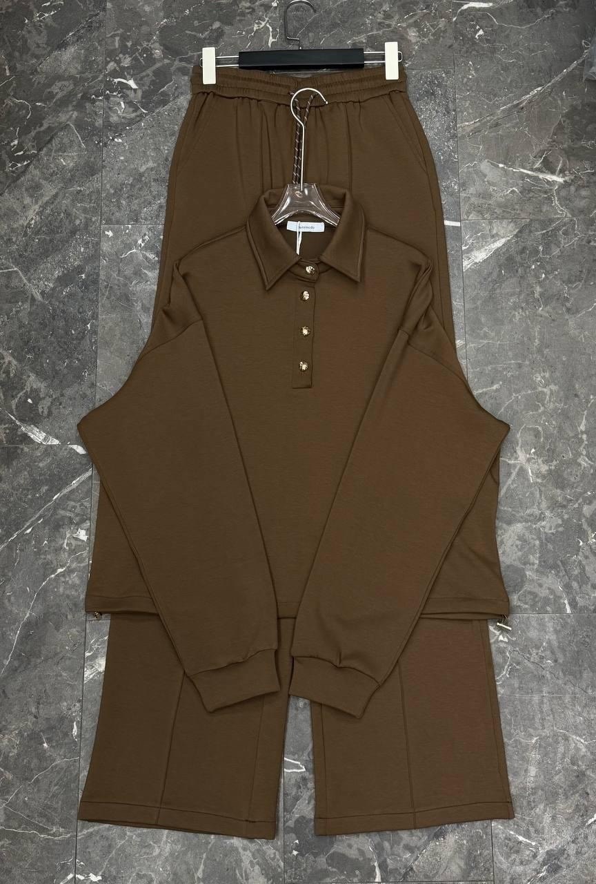 спортивный костюм,костюм спортивный на флисе leo.ni цвет светло-серый,костюм из футера брюки палаццо,трикотажный костюм,женские костюмы спортивные