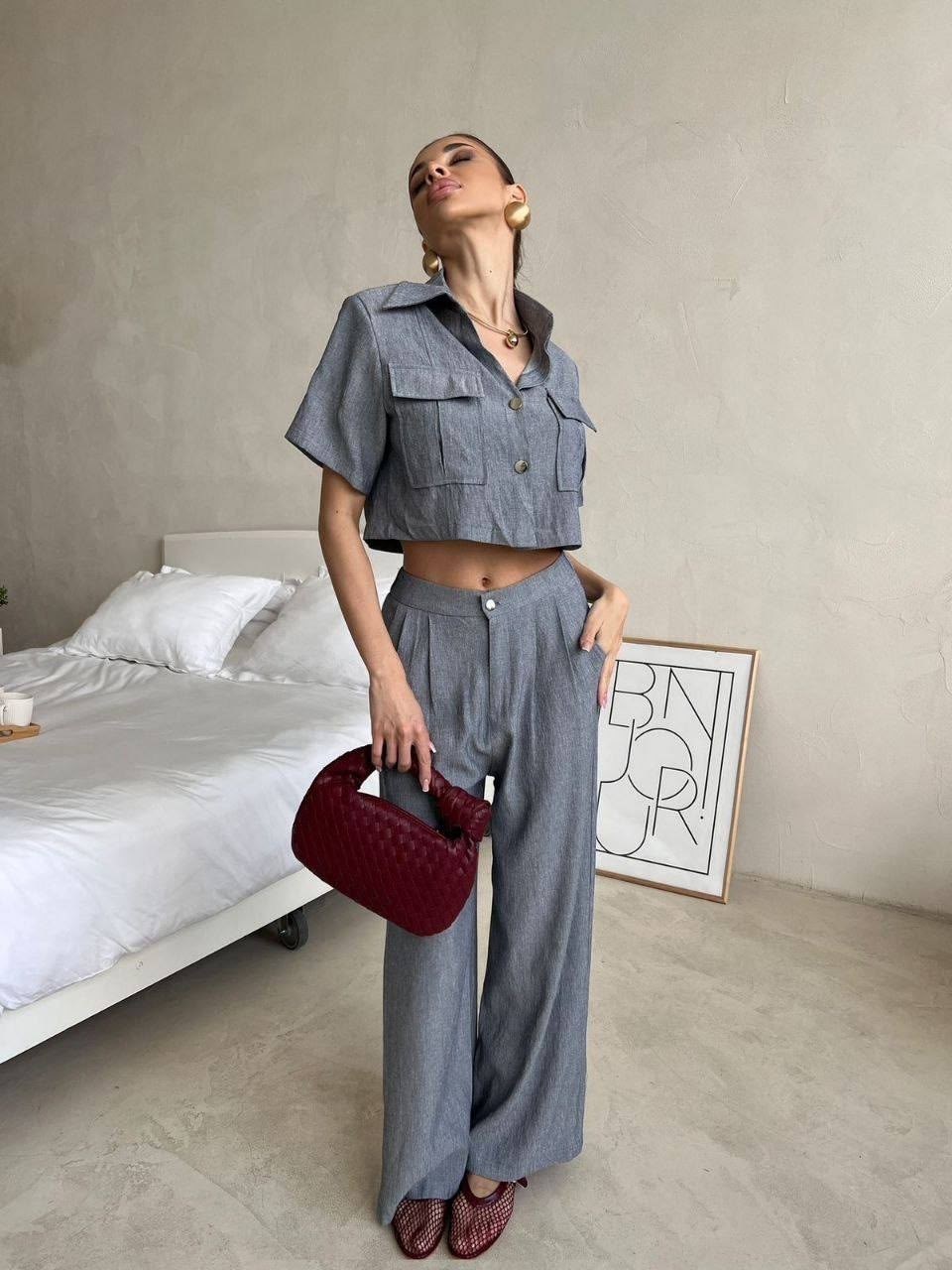 костюм с брюками,женский костюм с брюками,брючный костюм luitui r4059 серый,костюм брючный с рубашкой,брючный костюм