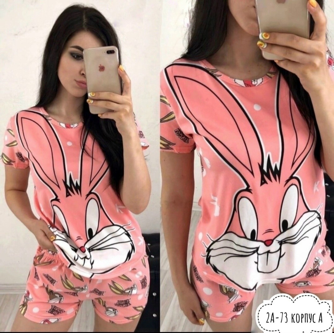 пижама женская,домашняя пижама,пижама с багз банни женская,пижама с бакс бани женская с шортами,пижама домашняя с шортами и футболкой eyesland 461452079