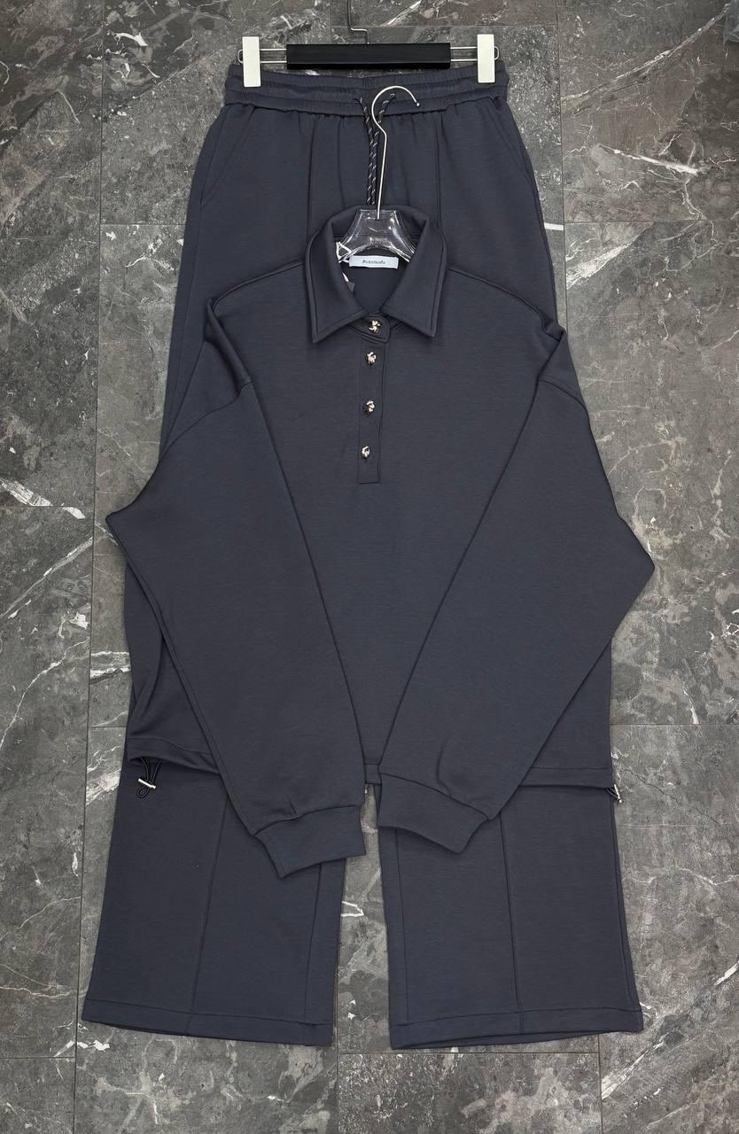 спортивный костюм,костюм спортивный на флисе leo.ni цвет светло-серый,костюм из футера брюки палаццо,трикотажный костюм,женские костюмы спортивные