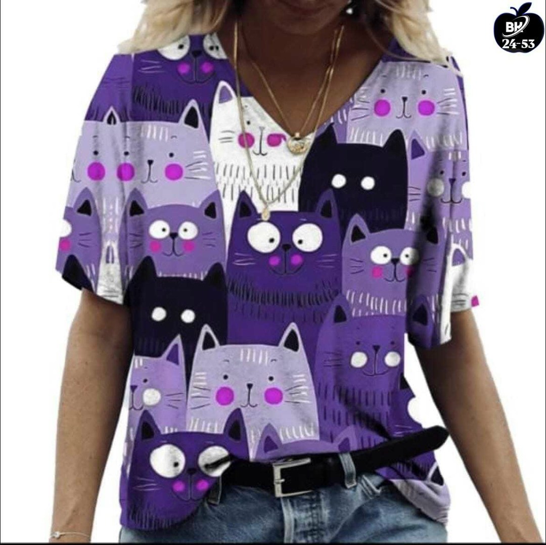 женские футболки с принтом,женские модные повседневные футболки,футболки женская,женская футболка с котиками,блузка с котиками