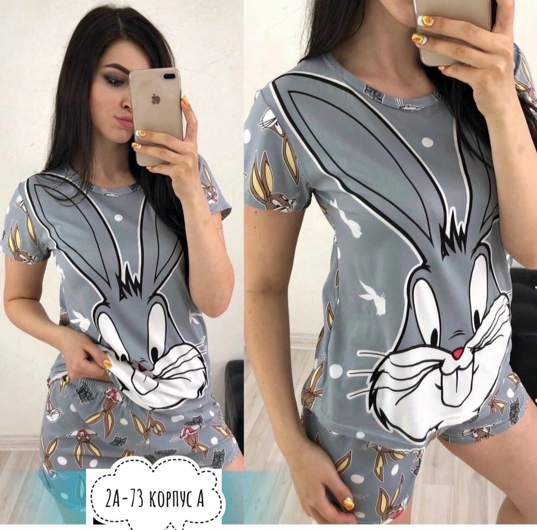 пижама женская,домашняя пижама,пижама с багз банни женская,пижама с бакс бани женская с шортами,пижама домашняя с шортами и футболкой eyesland 461452079