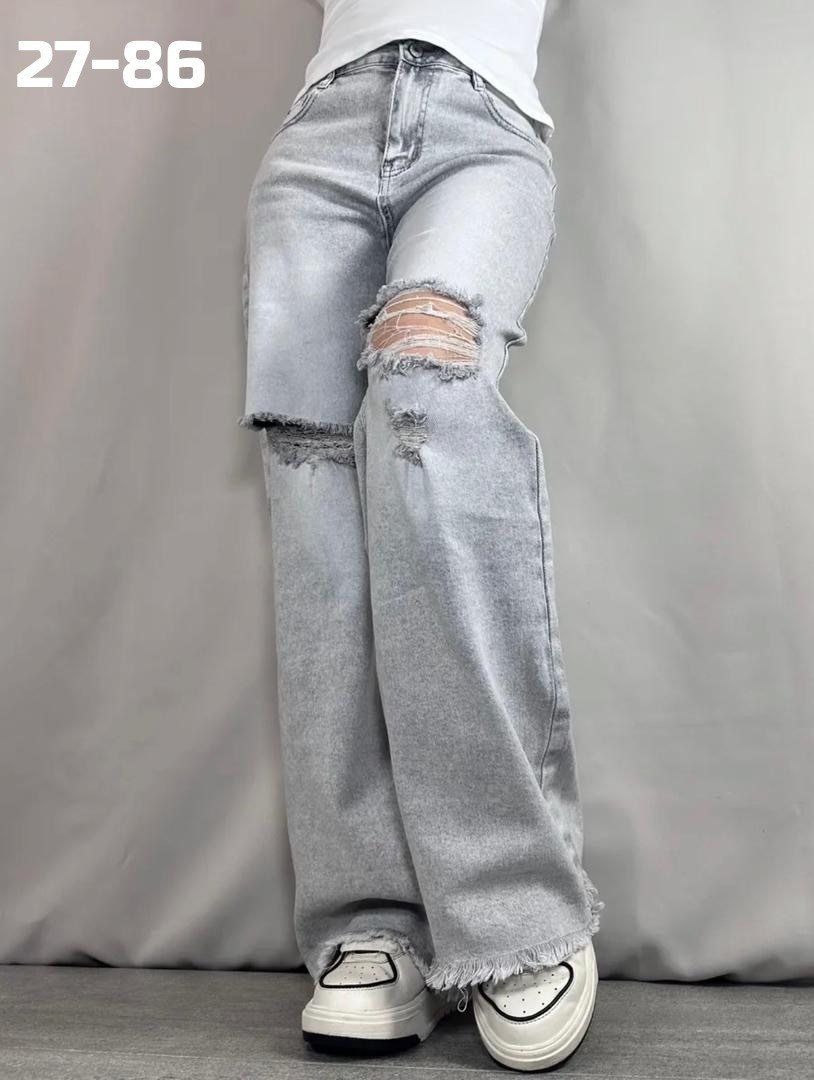 джинсы прямые палаццо рваные sena denim,джинсы женские,джинсы рваные широкие,женские рваные серые джинсы палаццо,джинсы рваные