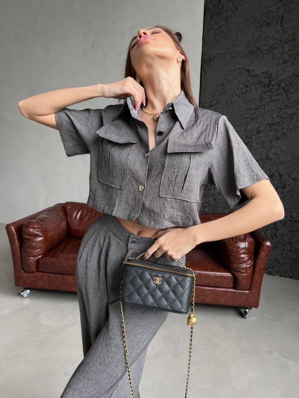 костюм с брюками,женский костюм с брюками,брючный костюм luitui r4059 серый,костюм брючный с рубашкой,брючный костюм