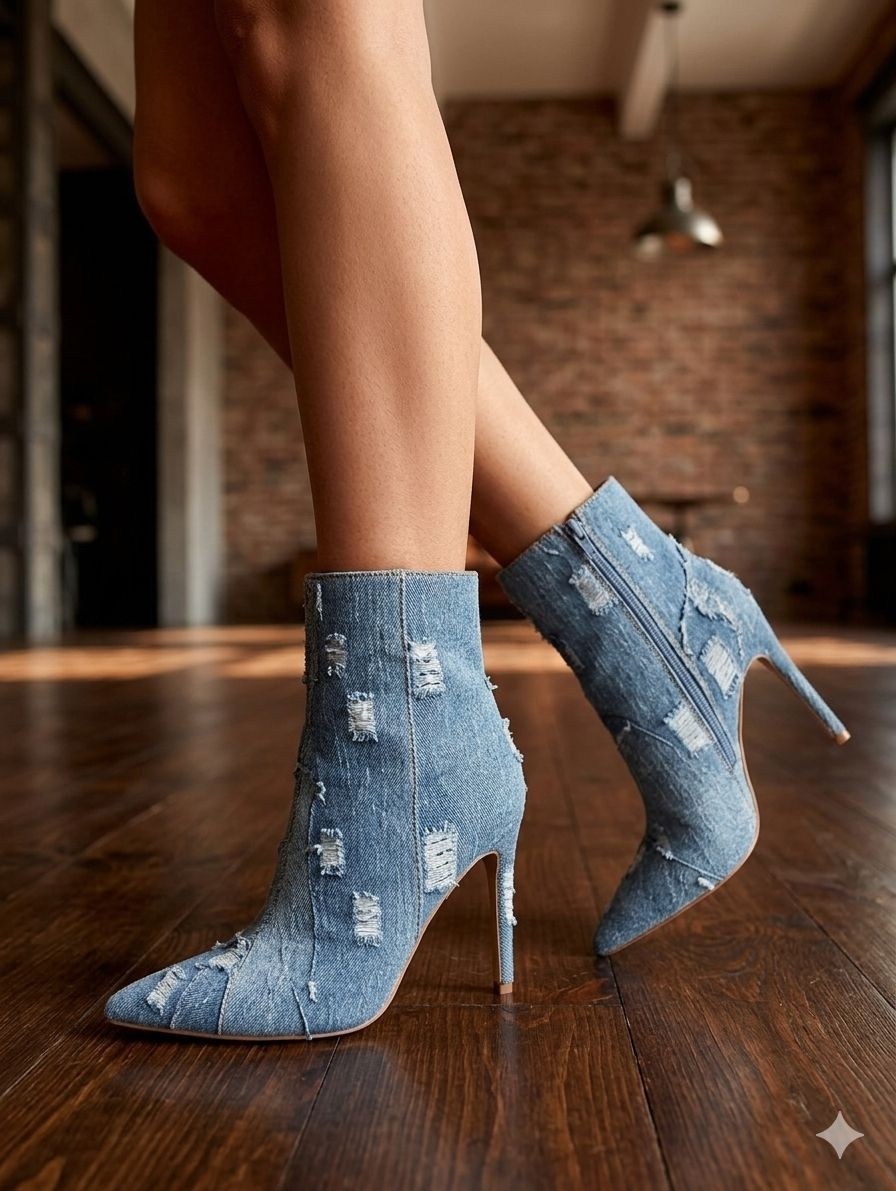 ботильоны джинсовые,джинсовые сапоги,джинсовая ботинки,модные ботильоны,женские ботильоны