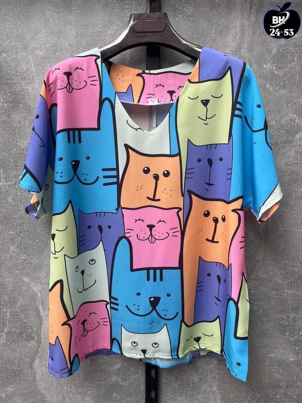 женские футболки с принтом,женские модные повседневные футболки,футболки женская,женская футболка с котиками,блузка с котиками