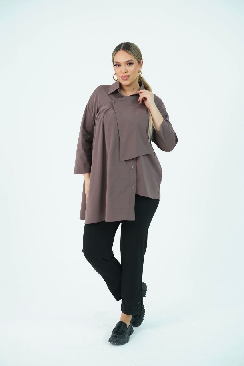 блуза удлиненная,рубашка женская размер 62 цвет коричневый luxury plus,стильная блуза,блуза женская,блуза