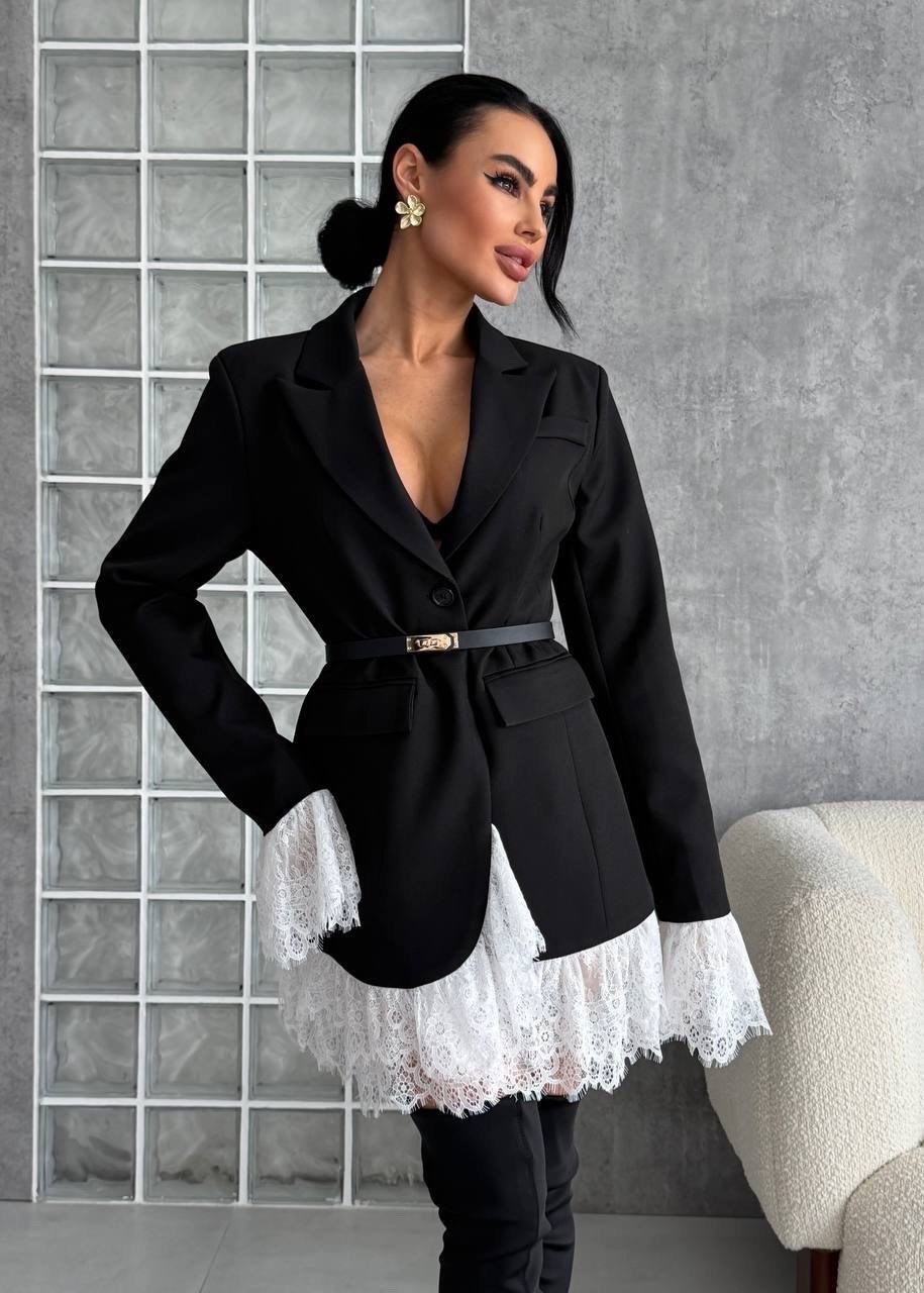 женский белый пиджак,жакет с поясом,пиджак с кружевом,костюм стильный,жакет