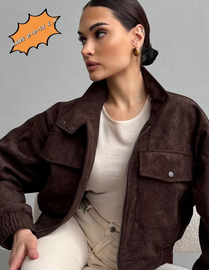 бомбер укороченный оверсайз замшевый куртка рабочего тренд saint shine,женская куртка бомбер из эко замши коричневого цвета,куртка бомбер,куртка замш,куртка замшевая