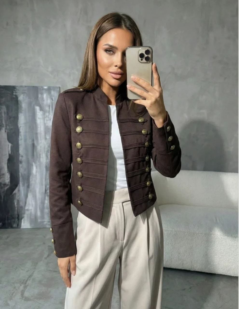 женский пиджак с воротником-стойкой, длинный рукав, двубортный,элегантный двубортный женский костюм с воротником-стойкой,женский костюм с воротником-стойкой,жакет,женский двубортный короткий жакет с в