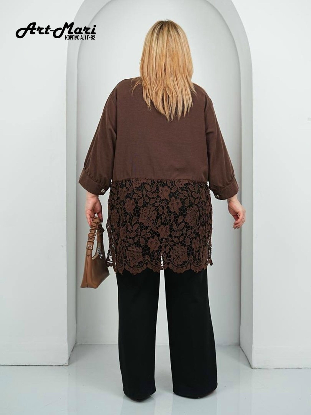 брючный костюм rumoda 2213 коричневый,туника большие размеров,туника для полных,брючный костюм rumoda 2213 коричневый двойка коричневый размер 48-56,брючный комплект