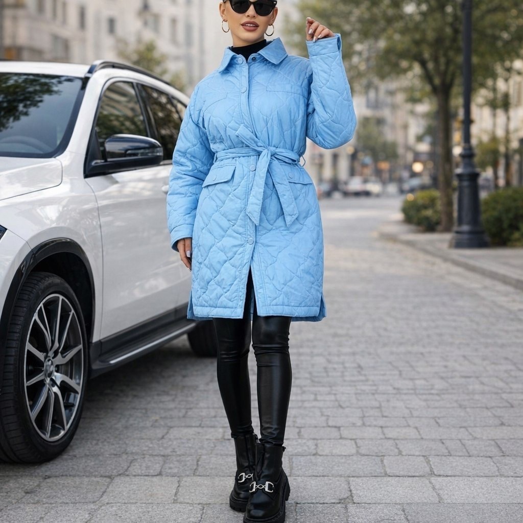 голубое стеганое пальто,стеганная куртка-пальто голубая демисезонная,стеганое пальто,демисезонная куртка,пальто стеганое женское