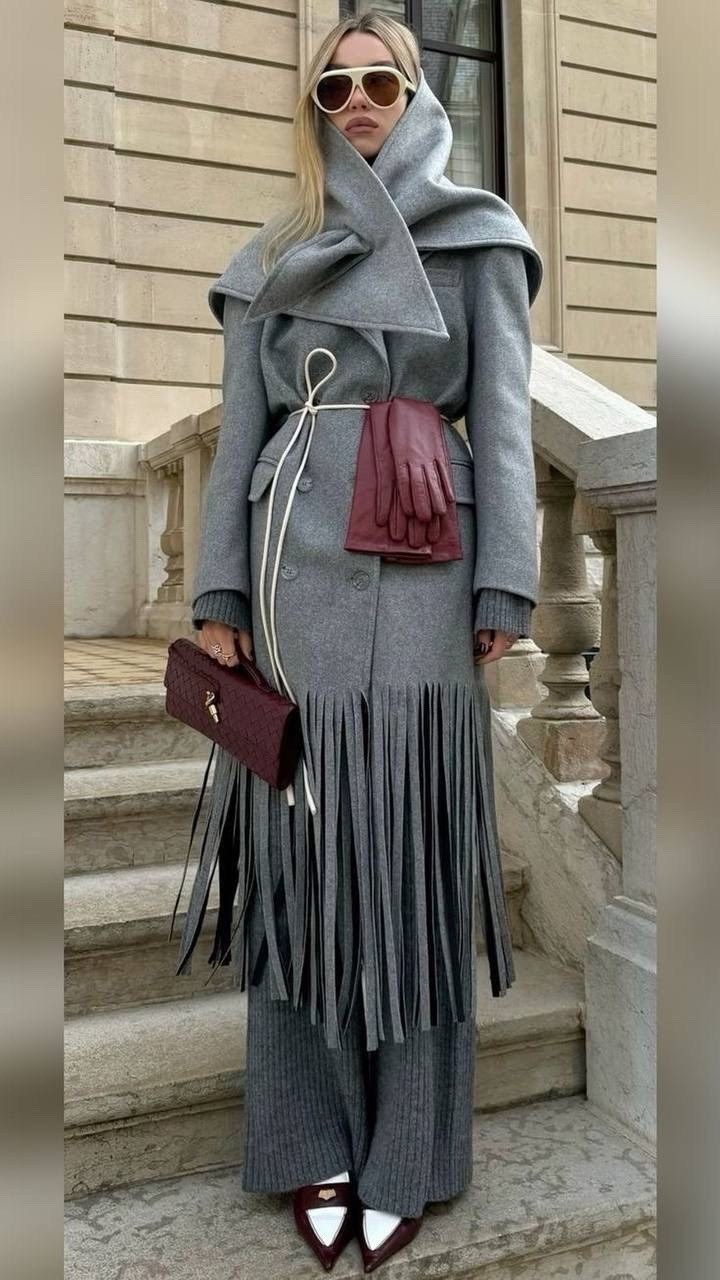 модное пальто,модные образы,элегантные пальто,пальто с бахромой