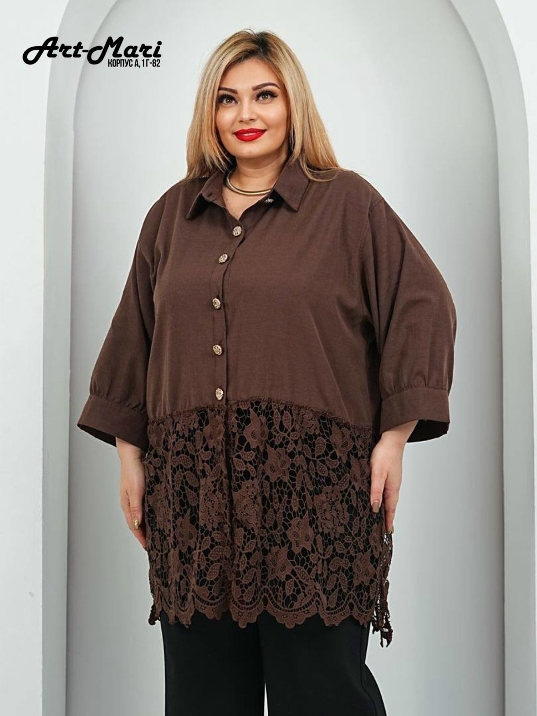 брючный костюм rumoda 2213 коричневый,туника большие размеров,туника для полных,брючный костюм rumoda 2213 коричневый двойка коричневый размер 48-56,брючный комплект