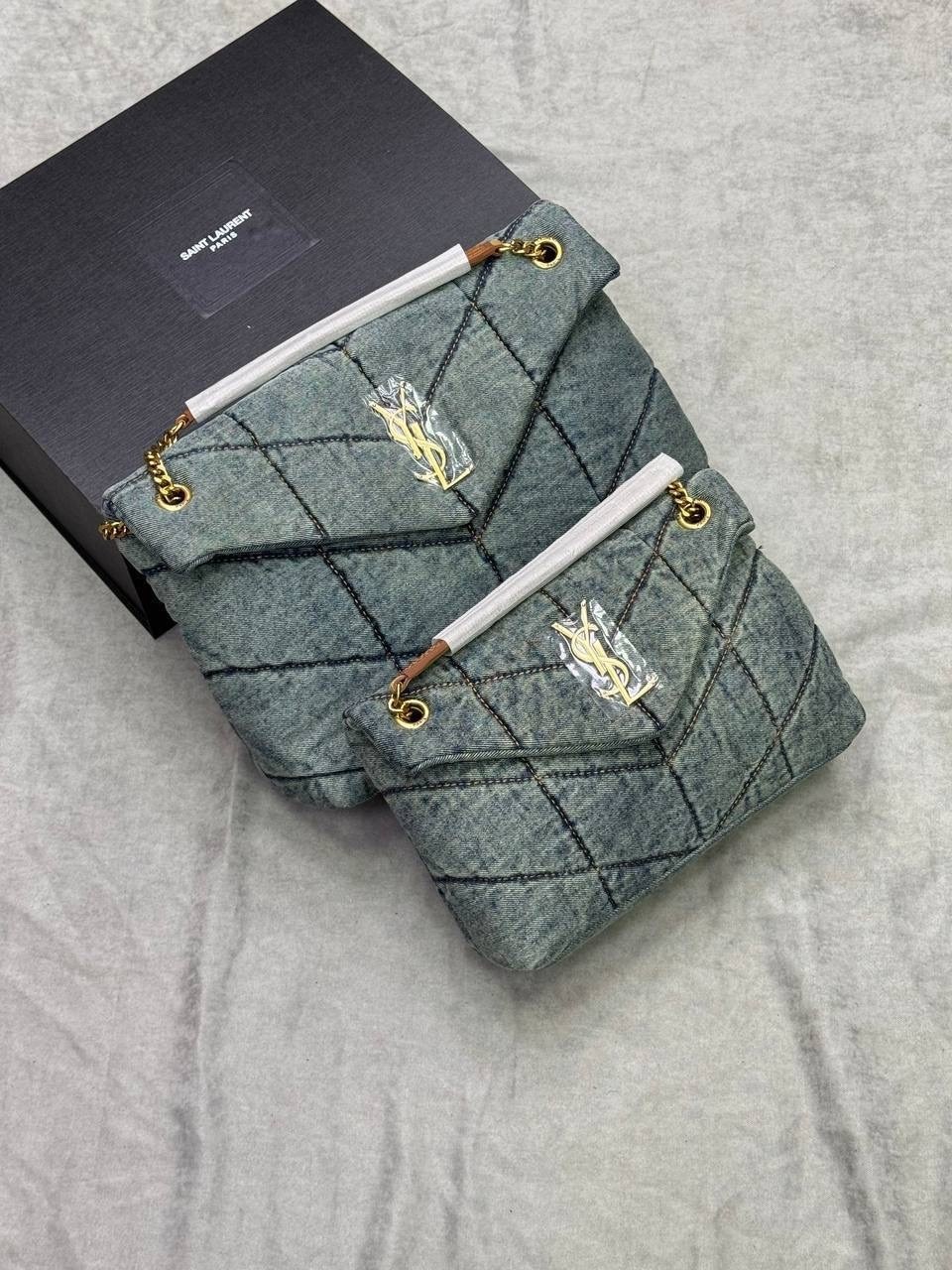 сумки ив сен лоран,джинсовая сумка,сумка-пуффер на плечо с монограммой loulou ysl джинсовая,сумка дизайнерская,женская модная сумка