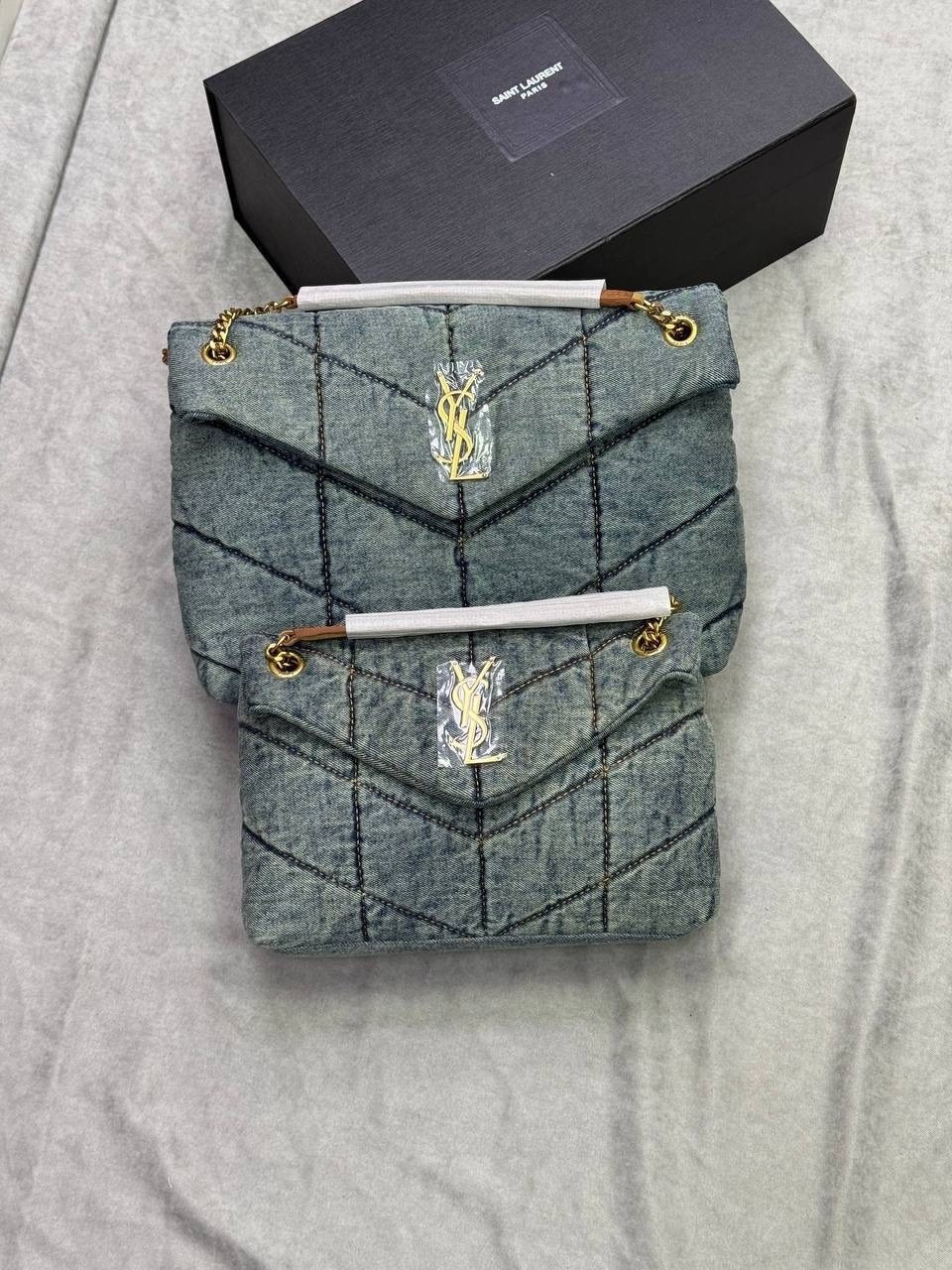 сумки ив сен лоран,джинсовая сумка,сумка-пуффер на плечо с монограммой loulou ysl джинсовая,сумка дизайнерская,женская модная сумка