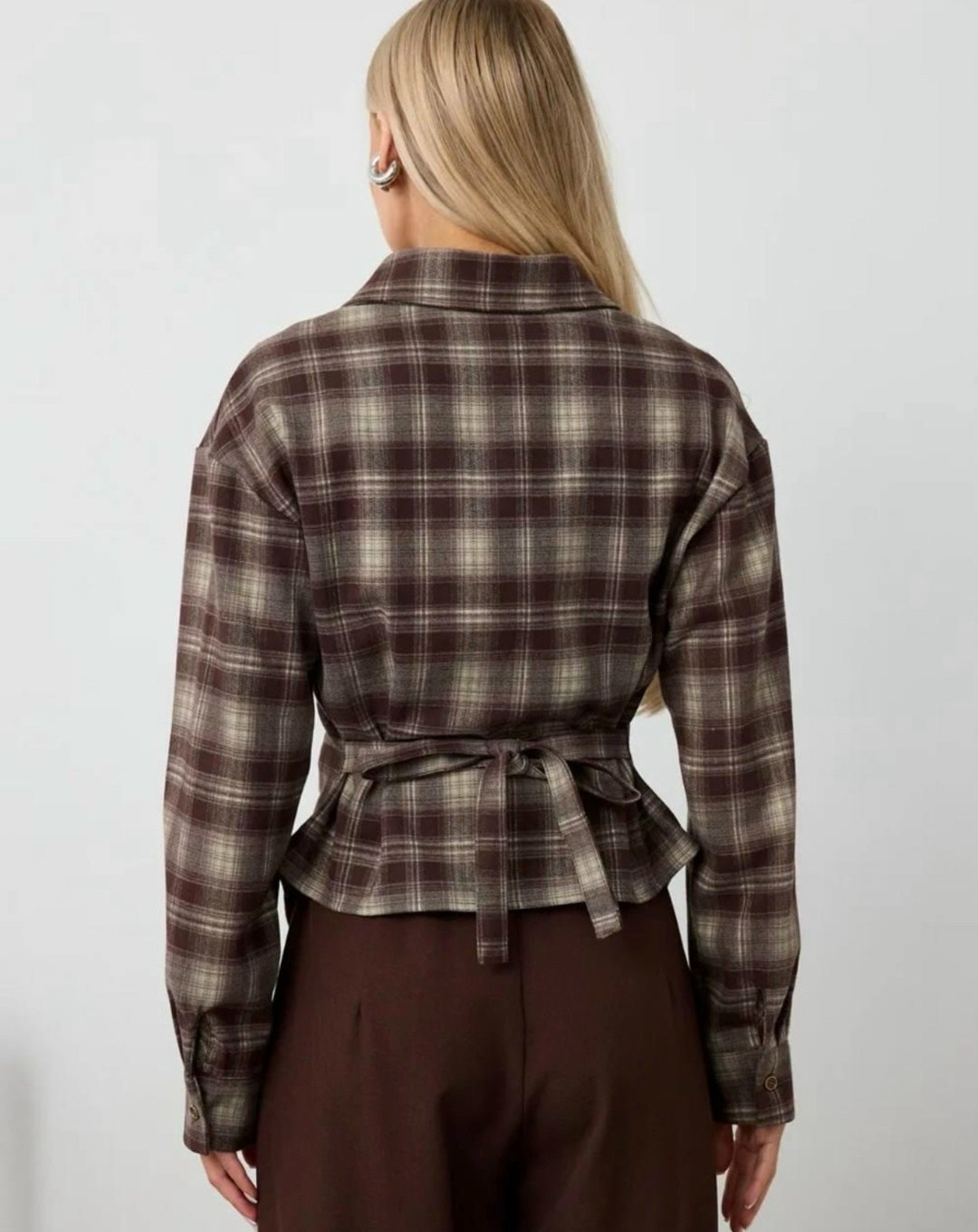 женская рубашка в клетку,рубашка в клетку,рубашка из итальянской фланели коричневый в клетку,клетчатая рубашка,рубашка женская