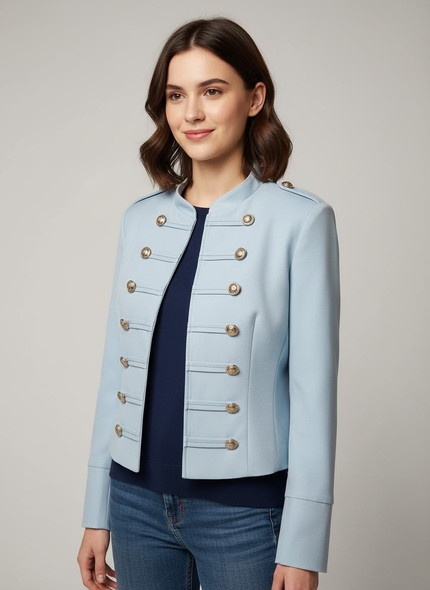 женский пиджак с воротником-стойкой, длинный рукав, двубортный,элегантный двубортный женский костюм с воротником-стойкой,женский костюм с воротником-стойкой,жакет,женский двубортный короткий жакет с в