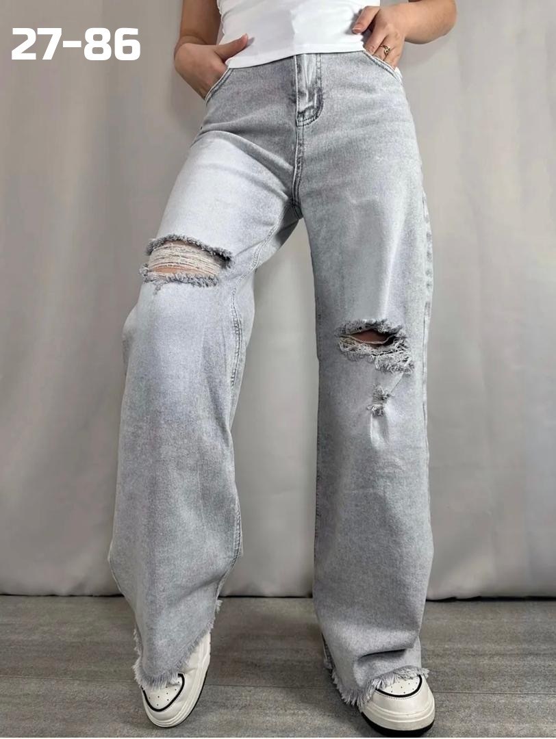 джинсы прямые палаццо рваные sena denim,джинсы женские,джинсы рваные широкие,женские рваные серые джинсы палаццо,джинсы рваные